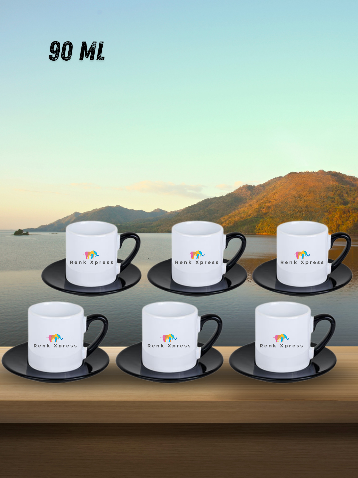 90 ml 6'li Kişiselleştirilebilir S Kulplu Porselen Kahve Fincan Takımı Siyah – Promosyon & Kurumsal Hediyelik