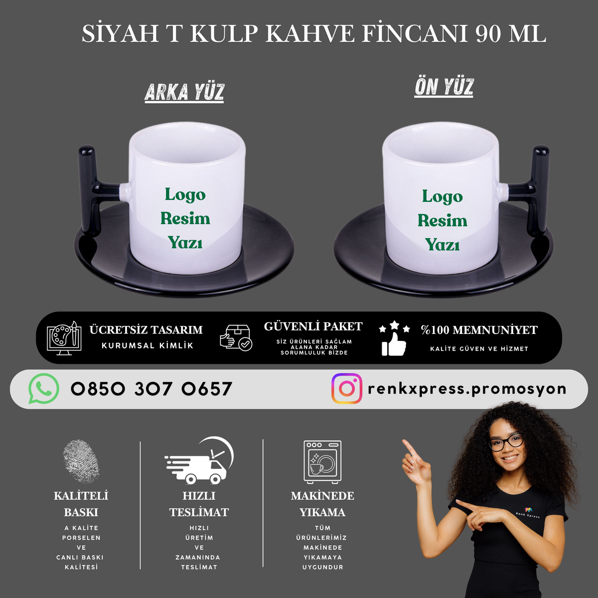 90 ml Siyah T Kulp Kahve Fincanı