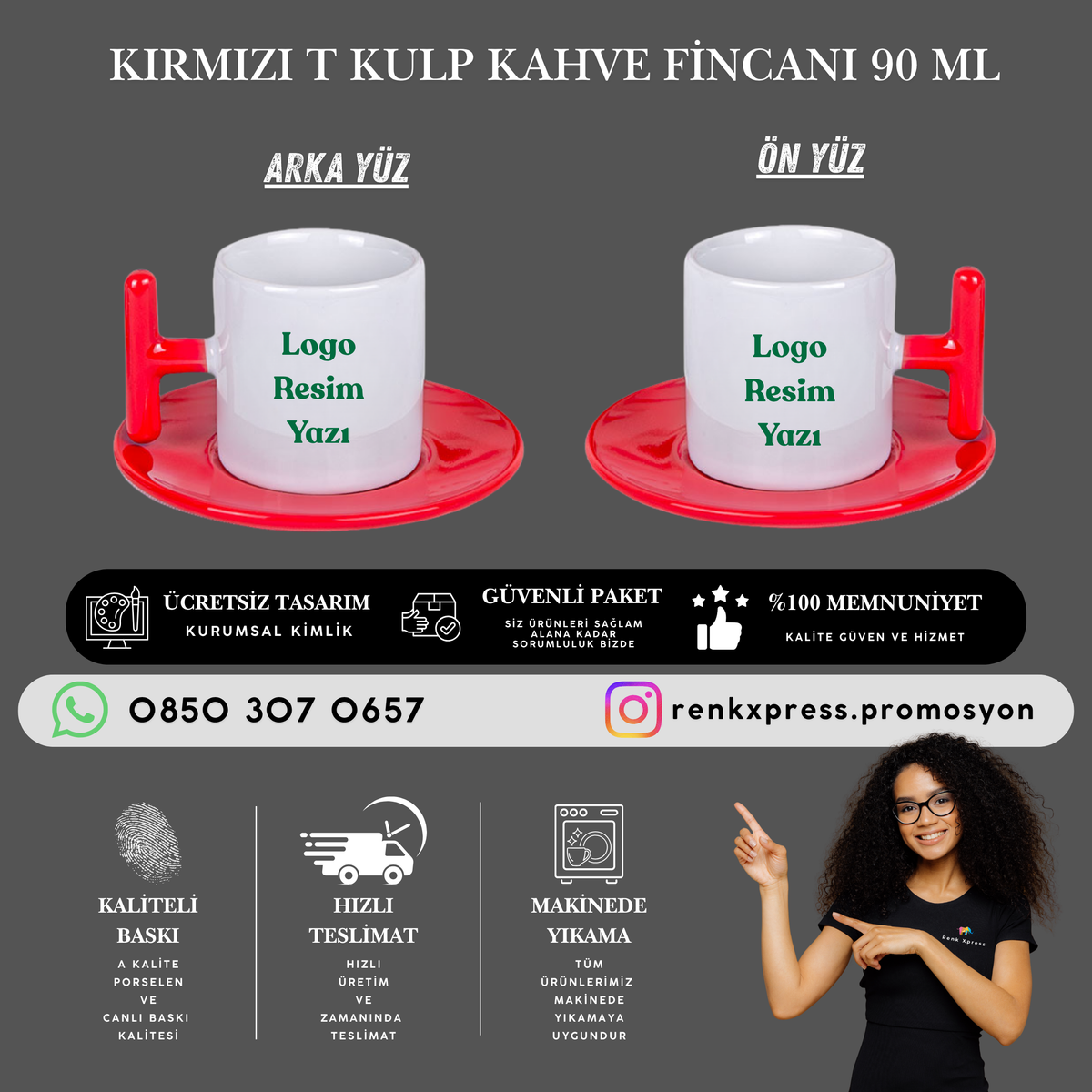 90 ml Kırmızı T Kulp Kahve Fincanı