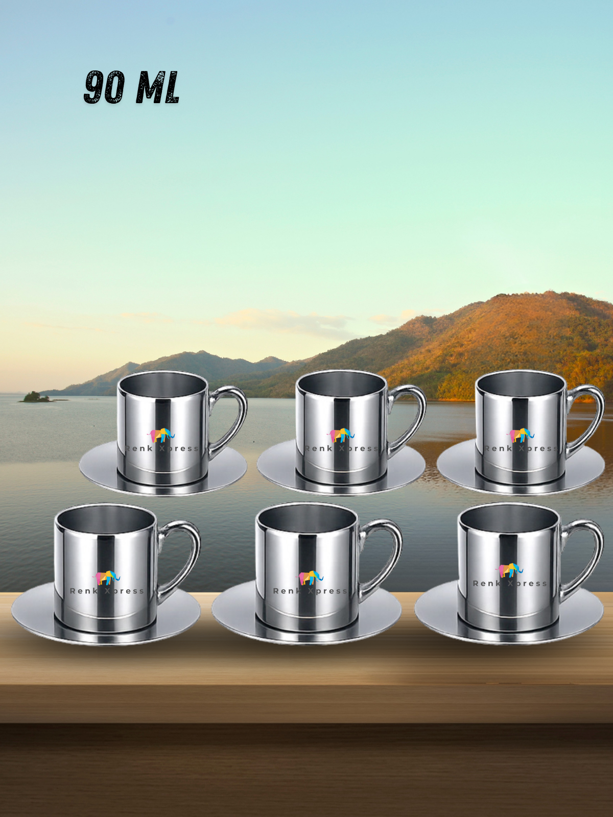 90 ml 6'li Kişiselleştirilebilir S Kulplu Porselen Kahve Fincan Takımı Silver – Promosyon & Kurumsal Hediyelik