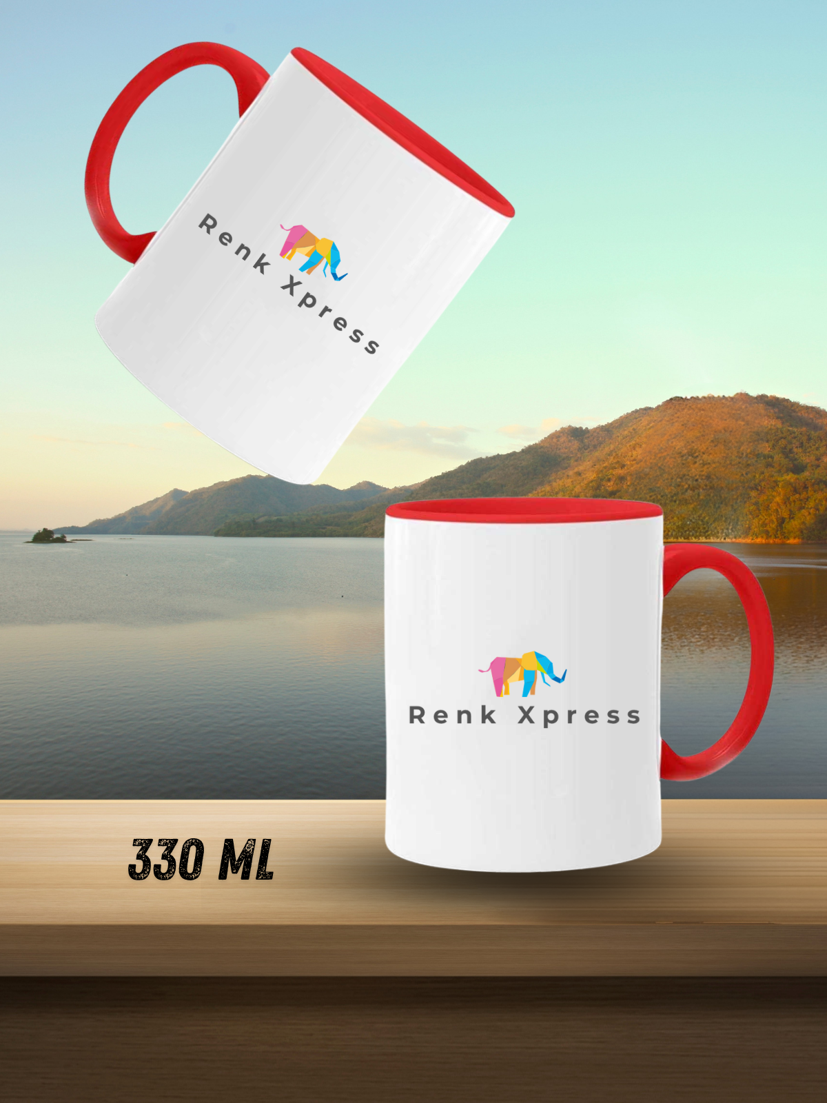 330 ml Kişiselleştirilebilir Porselen Kupa – Promosyon & Kurumsal Hediyelik Kırmızı