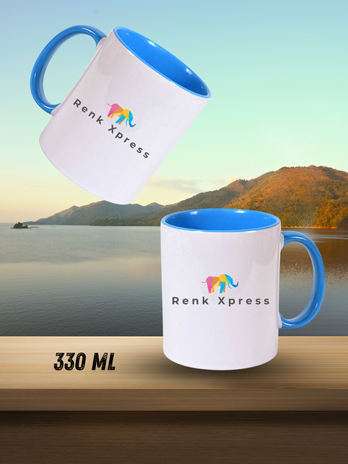 330 ml Kişiselleştirilebilir Porselen Kupa – Promosyon & Kurumsal Hediyelik Mavi