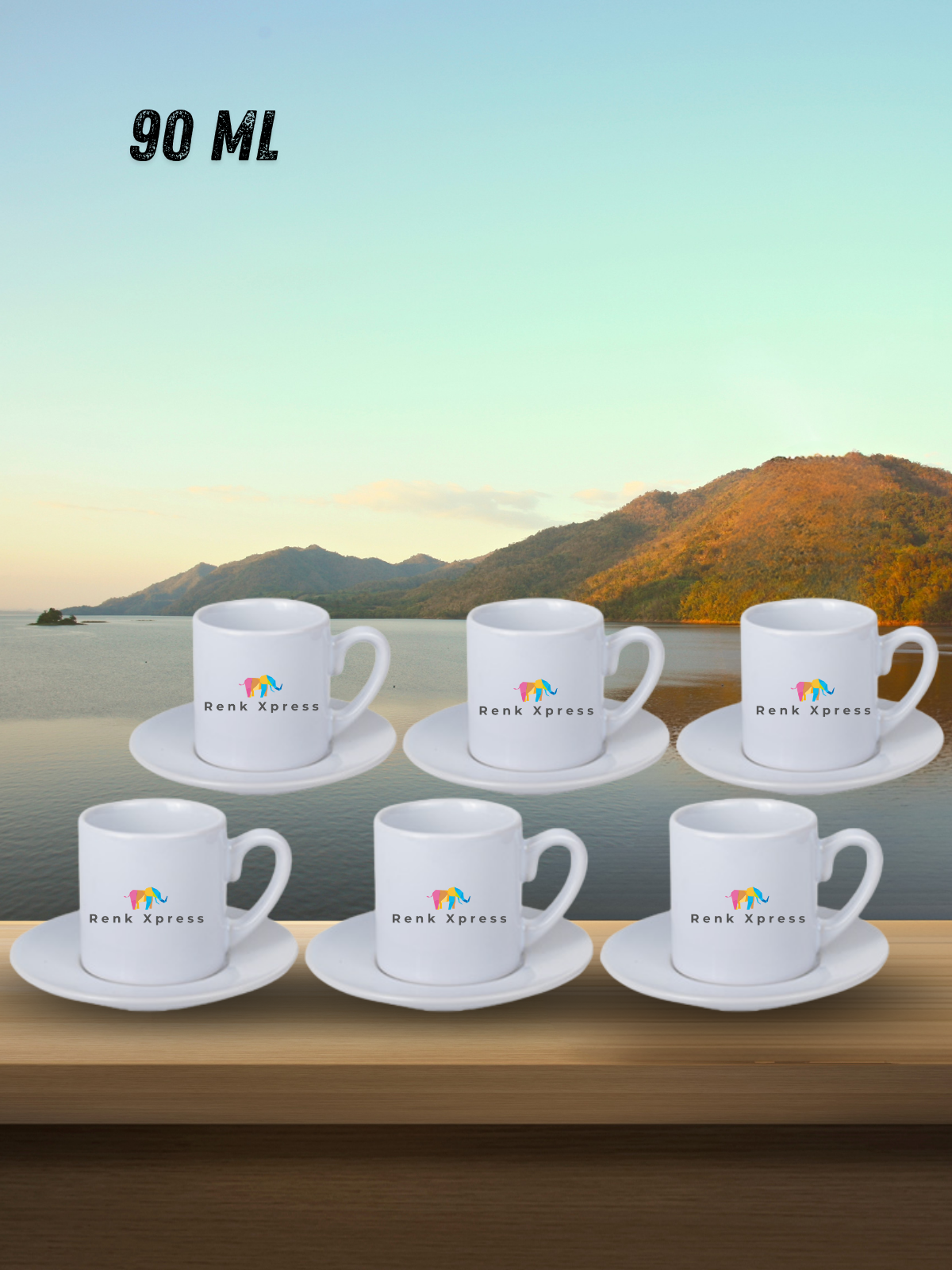 90 ml 6'li Kişiselleştirilebilir S Kulplu Porselen Kahve Fincan Takımı – Promosyon & Kurumsal Hediyelik