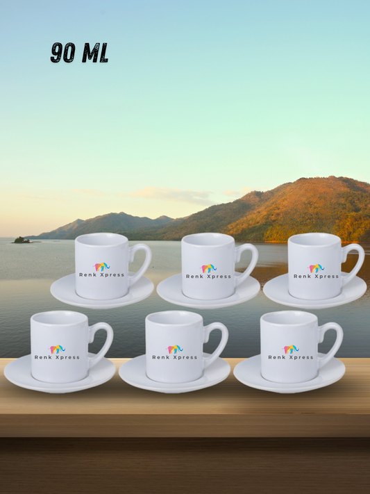 90 ml 6'li Kişiselleştirilebilir S Kulplu Porselen Kahve Fincan Takımı – Promosyon & Kurumsal Hediyelik