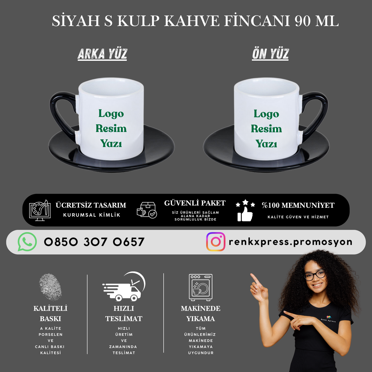90 ml Siyah S Kulp Kahve Fincanı