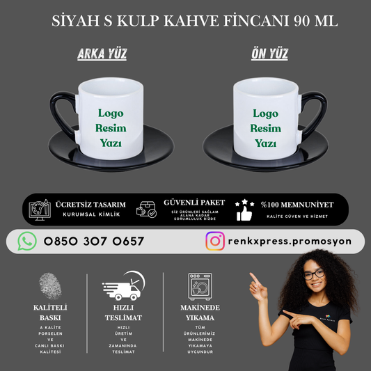 90 ml Siyah S Kulp Kahve Fincanı