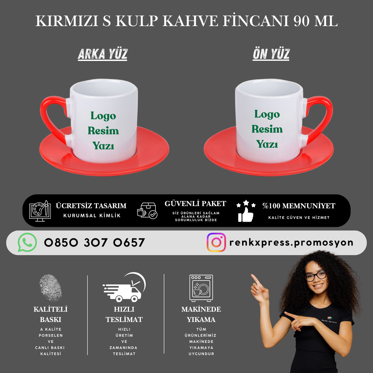 90 ml Kırmızı S Kulp Kahve Fincanı
