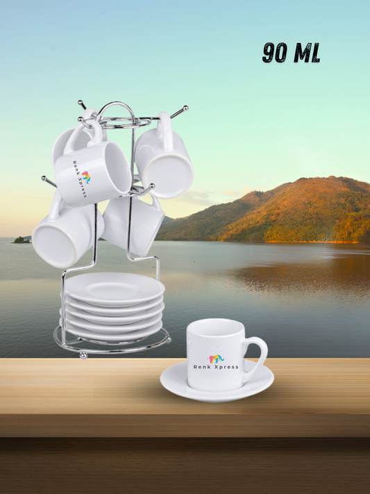 90 ml 6'li Kişiselleştirilebilir Dikey Standlı S Kulplu Porselen Kahve Fincan Takımı – Promosyon & Kurumsal Hediyelik