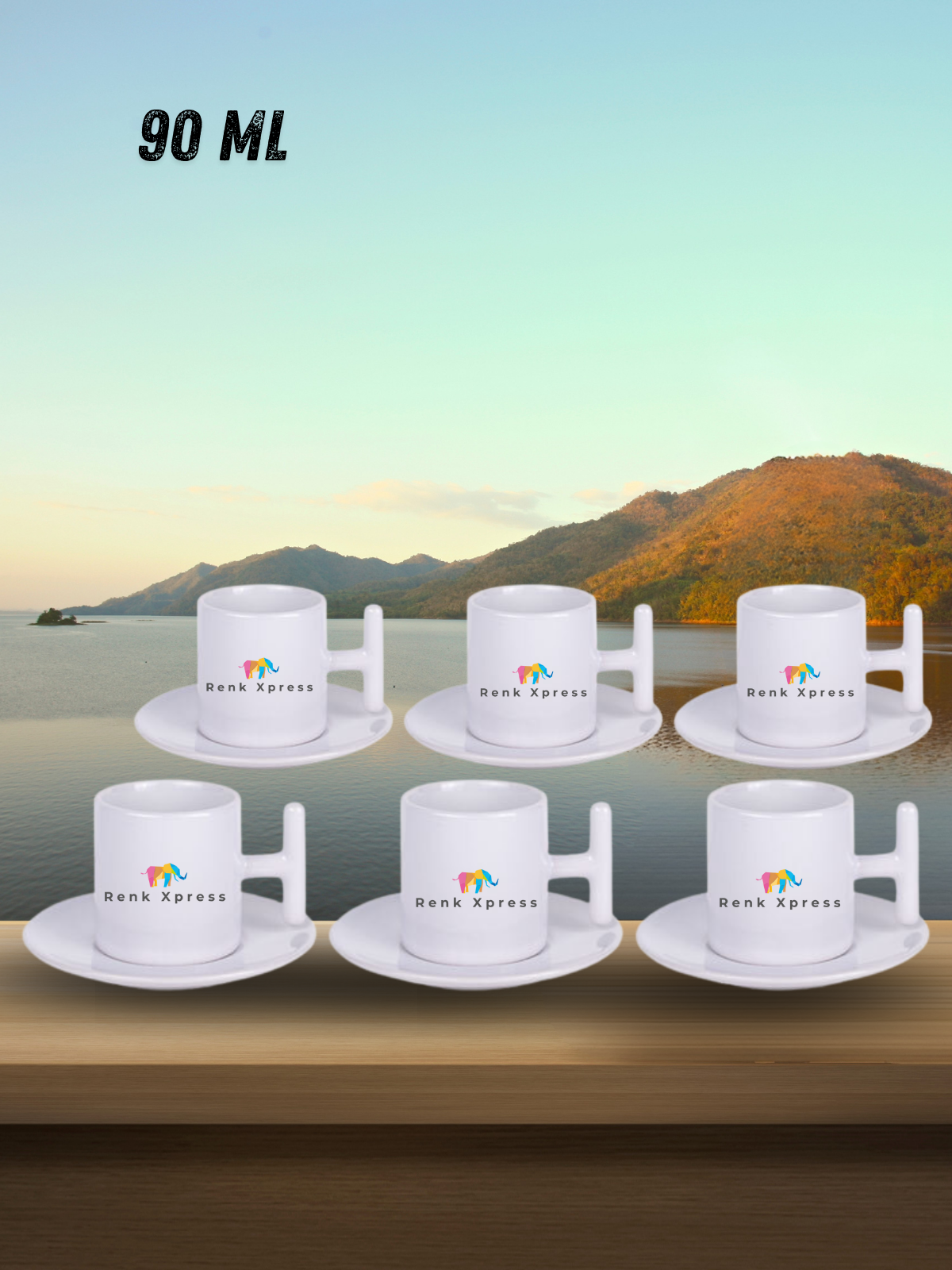 90 ml 6'li Kişiselleştirilebilir T Kulplu Porselen Kahve Fincan Takımı – Promosyon & Kurumsal Hediyelik