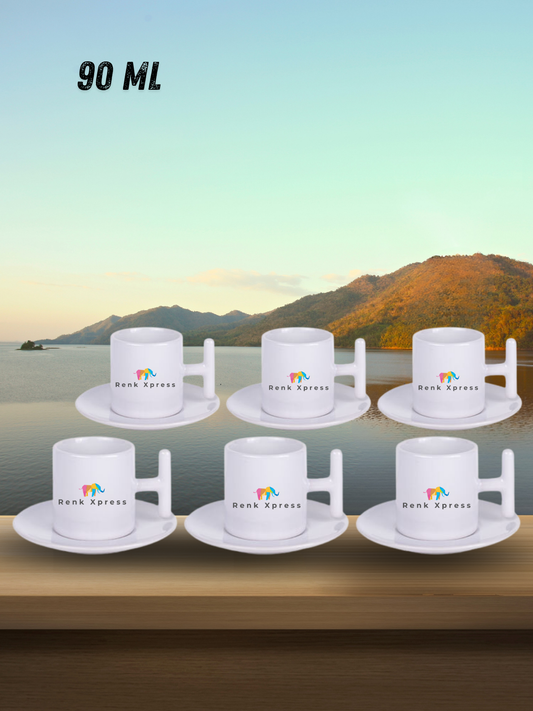 90 ml 6'li Kişiselleştirilebilir T Kulplu Porselen Kahve Fincan Takımı – Promosyon & Kurumsal Hediyelik