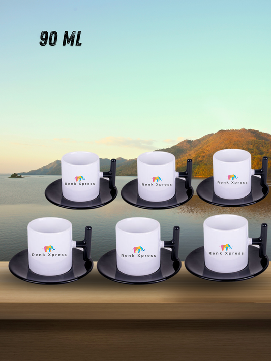 90 ml 6'li Kişiselleştirilebilir T Kulplu Porselen Kahve Fincan Takımı Siyah – Promosyon & Kurumsal Hediyelik