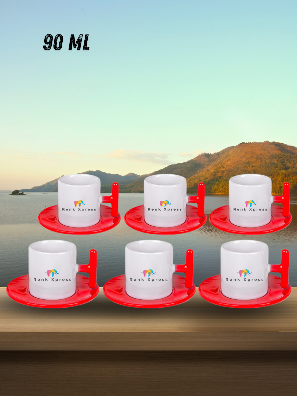 90 ml 6'li Kişiselleştirilebilir T Kulplu Porselen Kahve Fincan Takımı Kırmızı – Promosyon & Kurumsal Hediyelik