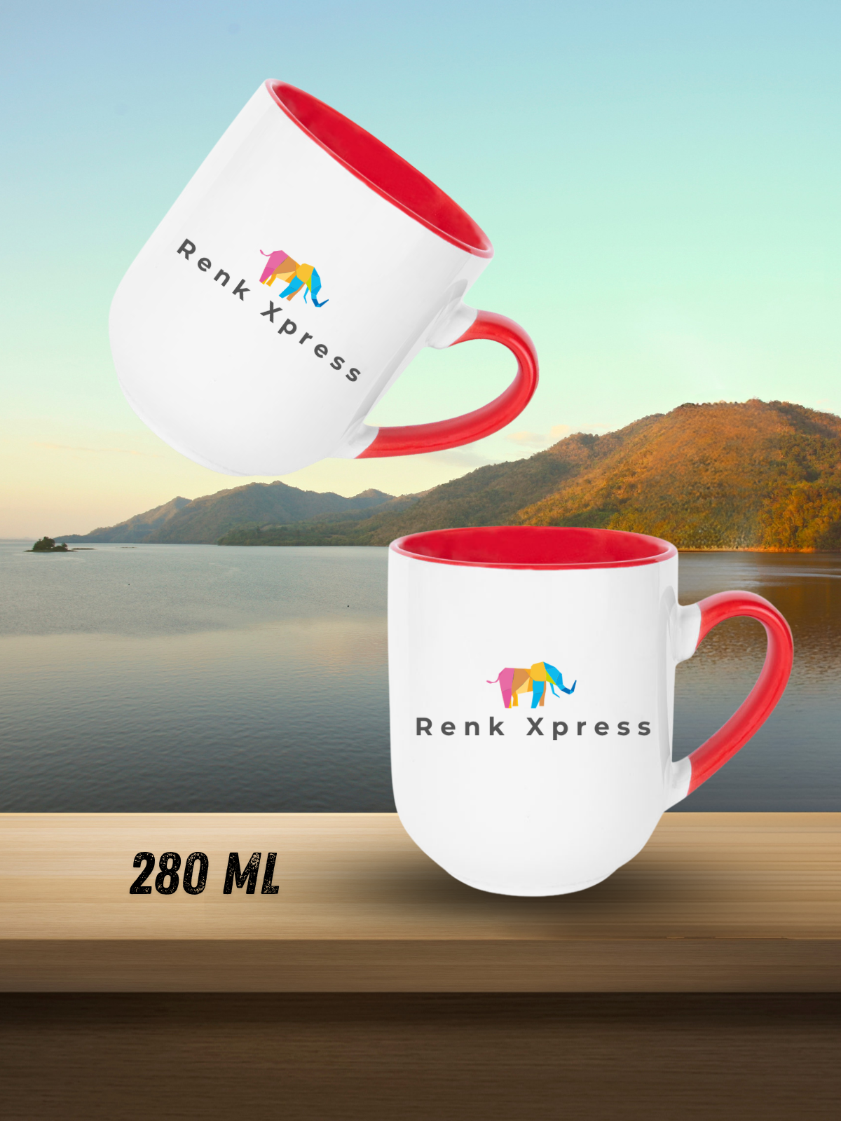 280 ml Kişiselleştirilebilir Porselen Kupa – Promosyon & Kurumsal Hediyelik Elite Kırmızı