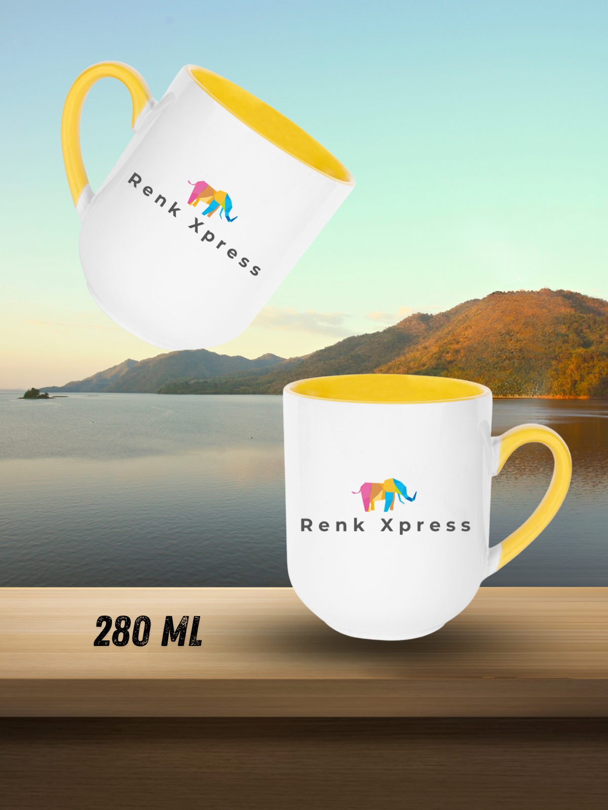 280 ml Kişiselleştirilebilir Porselen Kupa – Promosyon & Kurumsal Hediyelik Elite Sarı